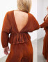 Фото #8 товара ASOS EDITION plisse volume sleeve plunge neck top in rust