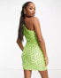 Forever New Petite cut out drape sequin mini dress in lime Зеленый, 32 - фото #2