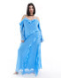 Forever New Curve long sleeve ruffle maxi dress in blue