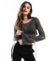 Фото #2 товара Miss Selfridge sheer knit contrast bow detail jumper in charcoal