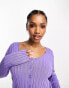 Monki knitted cardigan with detachable faux fur collar in purple