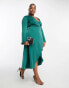 ASOS DESIGN Curve bias cut satin wrap dress with tie waist in teal