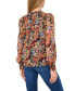 ფოტო #2 პროდუქტის Women's Floral Long-Sleeve Smocked Cuff Tie-Neck Top