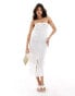 Kaiia linen bandeau pocket detail front split midaxi dress in white