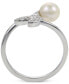 ფოტო #3 პროდუქტის Cultured Freshwater Pearl (6mm) & Lab-Created White Sapphire (1/20 ct. t.w.) Bypass Ring in Sterling Silver