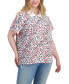 Фото #1 товара Plus Size Ditsy-Floral Printed Polo Top