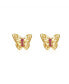 Enchanting 14k Yellow Gold Plated 3-Stone Filigree Butterfly Stud Earrings with Cubic Zirconia