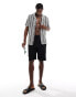 Hollister short sleeve revere collar stripe crochet shirt in black/white