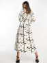 Фото #2 товара Never Fully Dressed shirred midaxi dress in monochrome heart print