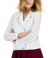 Фото #3 товара Women's Cotton Eyelet Moto Jacket, Created for Macy's