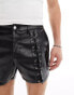 ASOS DESIGN slim leather look shorts with lace up details in black