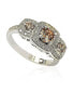 Suzy Levian Sterling Silver Cubic Zirconia Three Stone Halo Brown Engagement Ring