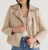 Scoop Faux Leather Asymmetrical Zip Moto Jacket Women's Beige XL 16-18