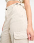 Stradivarius straight leg cargo trouser with adjustable waist in stone