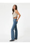 Фото #1 товара Nervürlü İspanyol Paça Kot Pantolon Dar Kesim Cepli - Victoria Slim Flare Jeans