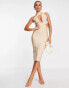 ASOS DESIGN bodycon bandage midi dress with cut out in blush