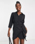 New Look wrap front shirt dress in black