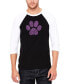 Men's Raglan Baseball 3/4 Sleeve XOXO Dog Paw Word Art T-shirt