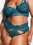 Фото #2 товара Wolf & Whistle Exclusive Curve lace trim mesh high waist cut out thong in teal