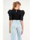 ფოტო #4 პროდუქტის Women's Mixed Media Puff Sleeve Top