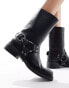 Pull&Bear – Knöchelhohe Stiefel in Schwarz mit Schnallendetail