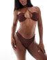 Фото #4 товара South Beach frilly crinkle upside down triangle bikini top in brown