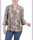 Petite 3/4 Bell Sleeve Printed Pleat Front Y-neck Top Taupe Etch, PXL - фото #1