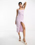 ASOS DESIGN strappy twist waist midi dress with wrap split in lilac