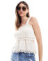 ASOS DESIGN knitted top with woven hem in cream Бежевый, S - EU 36-38 - фото #1