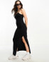 Threadbare Petite Frankie strappy cami maxi dress with side split in black