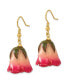 Lacquer Dipped White Pink Rosebud Gold-tone Dangle Wire Earrings