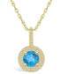 ფოტო #1 პროდუქტის Blue Topaz (1-5/8 Ct. T.W.) and Diamond (3/8 Ct. T.W.) Halo Pendant Necklace in 14K Yellow Gold
