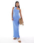 ASOS DESIGN textured maxi dress with asymmetric halter in blue