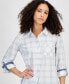 Фото #3 товара Women's Pebble Plaid Roll-Tab Cotton Shirt