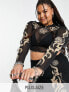 Фото #1 товара Reclaimed Vintage inspired Plus long sleeve tattoo print mesh top co-ord in black