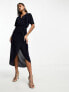 AX Paris short sleeve wrap plisse midi dress in navy 34 - фото #5