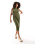 Pimkie ribbed racerneck midi dress in khaki