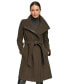 Фото #1 товара Women's Asymmetrical Belted Funnel-Neck Wool Blend Coat