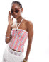 Daisy Street halter neck strappy Y2K crop top in bright stripe