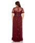 Plus Size High Neck Puff Short Sleeve Embellished Faux Wrap Gown