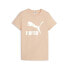 Фото #1 товара Puma Classics Shiny Logo Crew Neck Short Sleeve T-Shirt Womens Orange Casual Top