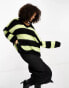 AllSaints Lou oversized v-neck jumper in black and green stripe exclusive to ASOS