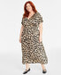 Фото #1 товара Trendy Plus Size Leopard-Print V-Neck Short-Sleeve Midi Dress, Created for Macy's