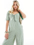 Фото #5 товара Nobody's Child Petite Simone tie puff sleeve gingham jumpsuit in green