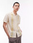 Фото #1 товара Topman short sleeve crochet front panel floral shirt in stone