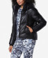 ფოტო #2 პროდუქტის Women's Faux Leather Hooded Puffer Jacket