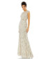 Фото #1 товара Women's Embellished Illusion Cap Sleeve Column Gown