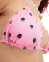 Фото #2 товара Monki mix and match triangle bikini top in pink strawberry print