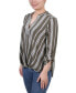 Petite Size 3/4 Push Tab Mandarin Collar Blouse with Front Pleats Dusty Olive Stripe, P/XL - фото #3