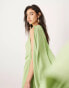 ASOS EDITION satin drape detail maxi dress with ruched waist in sage